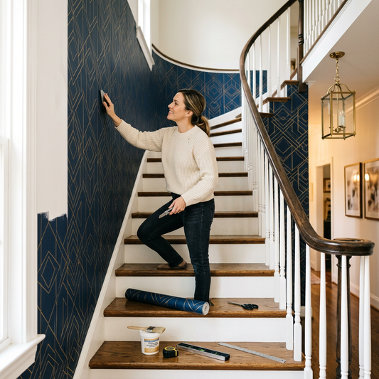 Navy Blue Geometric Stairwell Wallpaper Guide