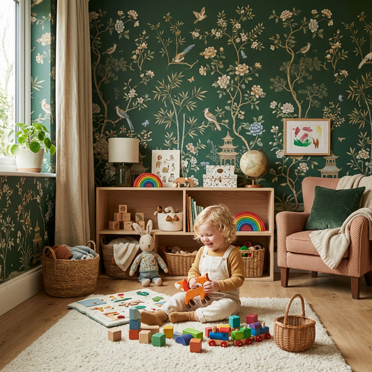 Forest Green Playroom Wallpaper: Chinoiserie Style