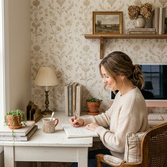 Warm Neutral Grandmillennial Home Office Wallpaper Guide