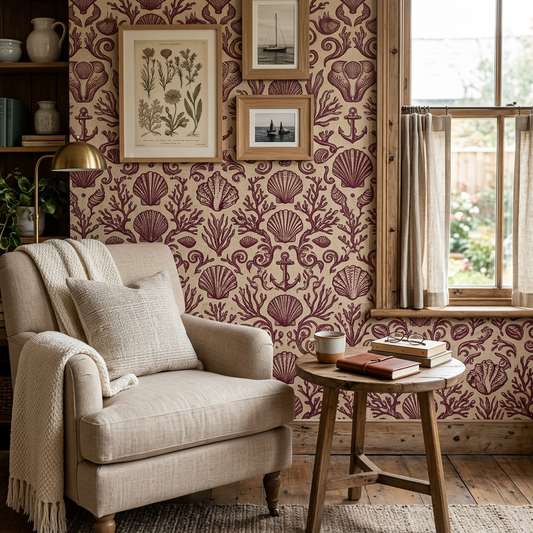 Burgundy Coastal Damask Wallpaper Trend Analysis