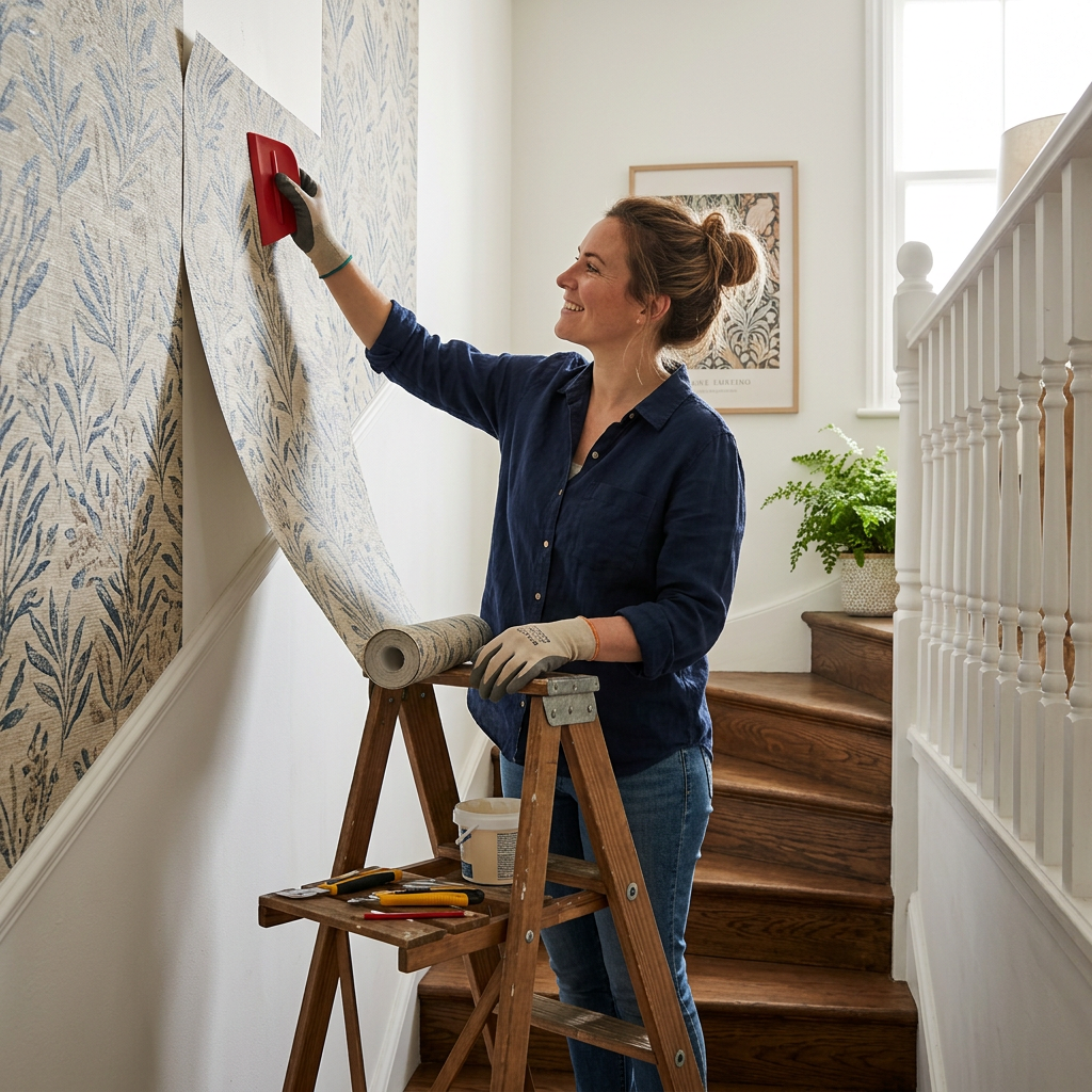 How to Install Fabric-Backed Wallpaper in a Stairwell