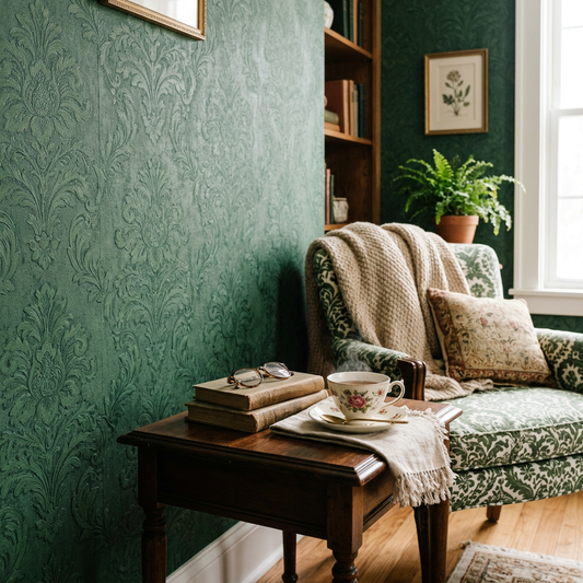 Forest Green Damask: Grandmillennial Wallpaper Trends