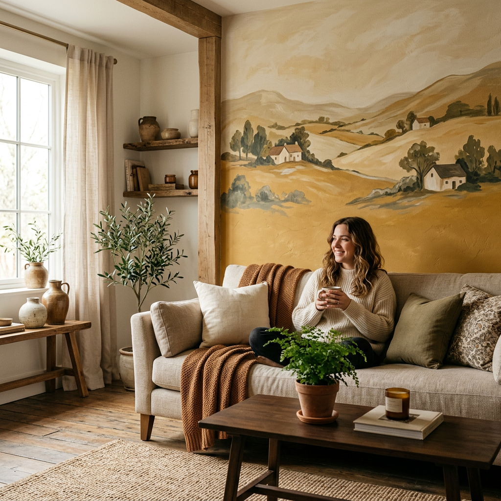 Mustard Yellow Scenic Murals for Modern Rustic Homes