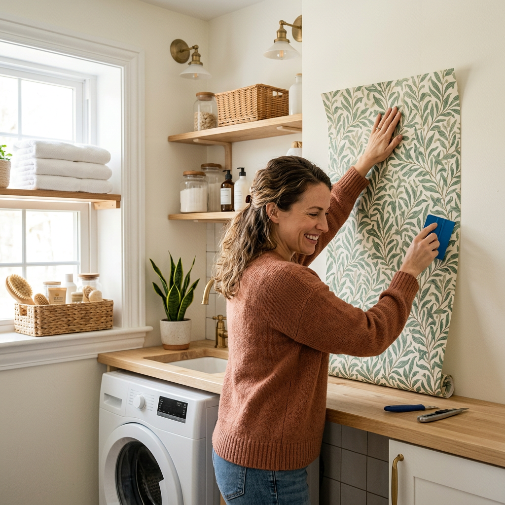 How to Install Peel and Stick Wallpaper in a Laundry Room