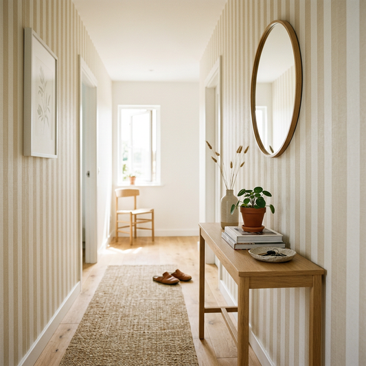 Cream and Beige Striped Wallpaper for Minimalist Hallways