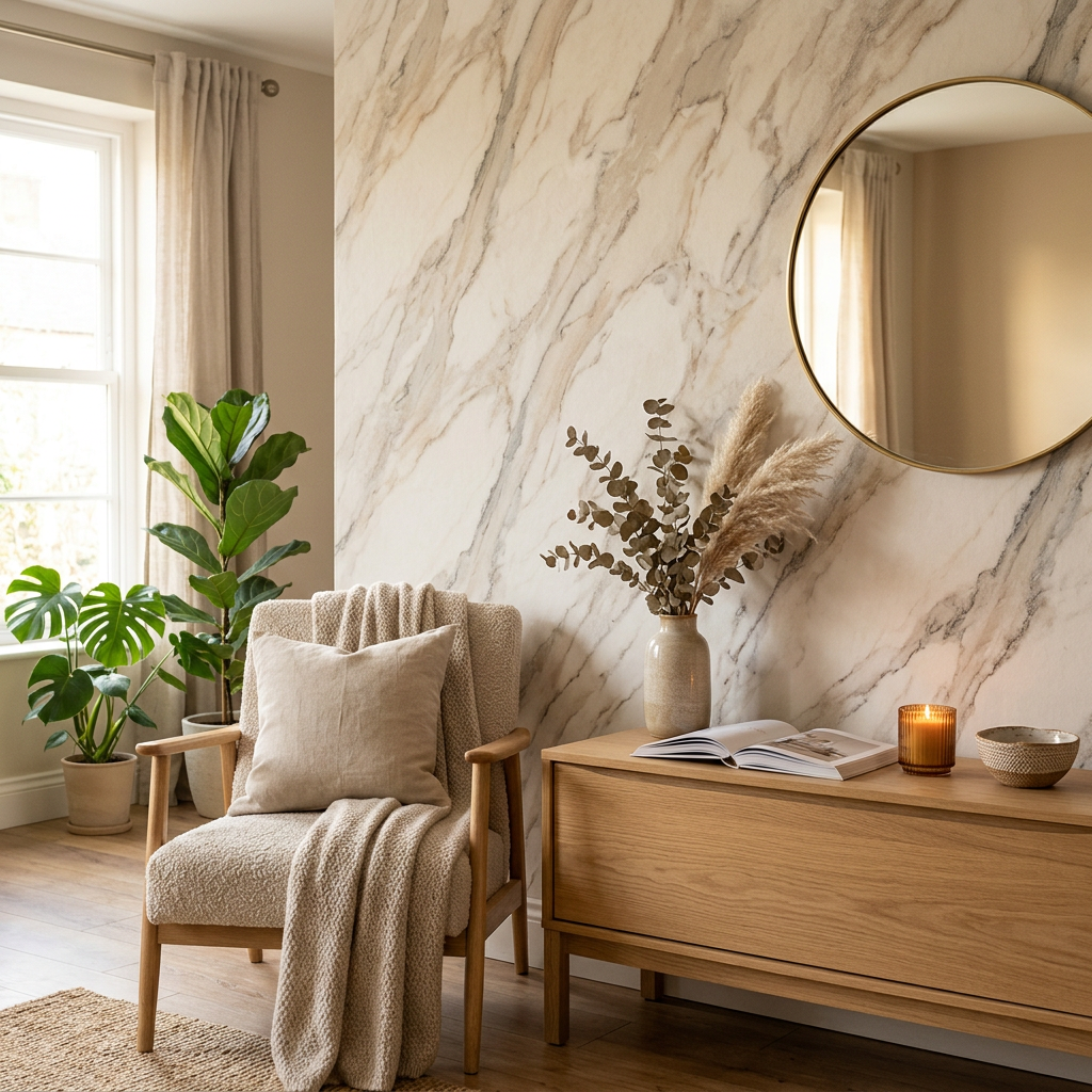 Scandi Warm Neutral Marble Wallpaper Trend Report