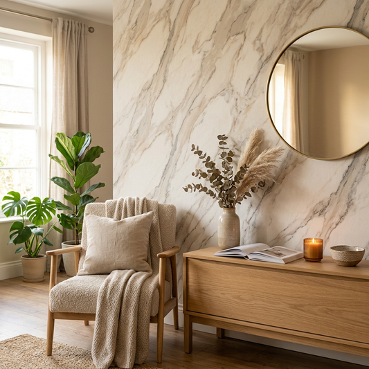 Scandi Warm Neutral Marble Wallpaper Trend Report
