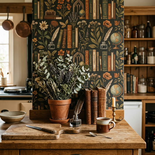 Dark Academia Kitchen Backsplash Wallpaper Ideas