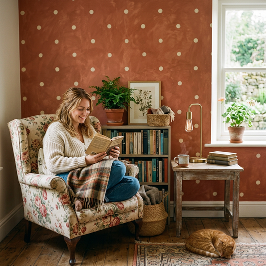Terracotta Polka Dot Wallpaper for Cottagecore Living Rooms