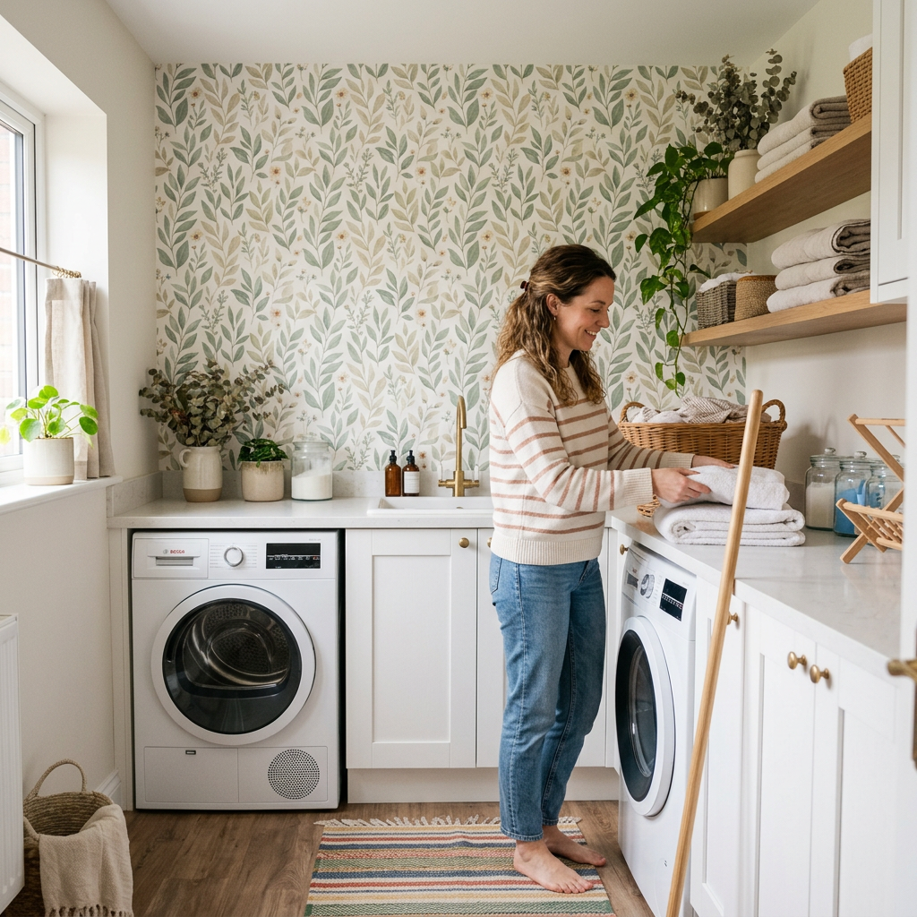 Upgrade Laundry Rooms with Washable Vinyl Wallpaper