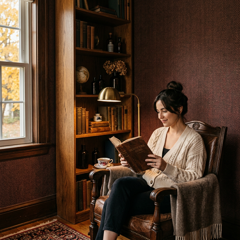 Dark Academia Burgundy Herringbone Wallpaper Guide