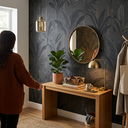 Charcoal Tropical Stripe Wallpaper: Modern Moody Trend