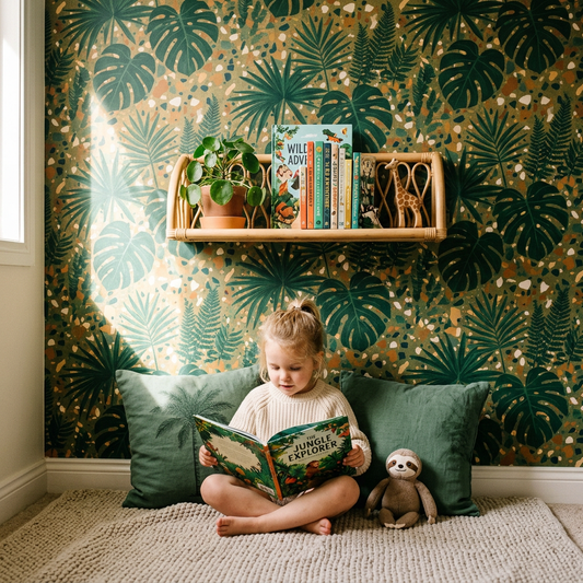 Forest Green Tropical Terrazzo Wallpaper for Kids