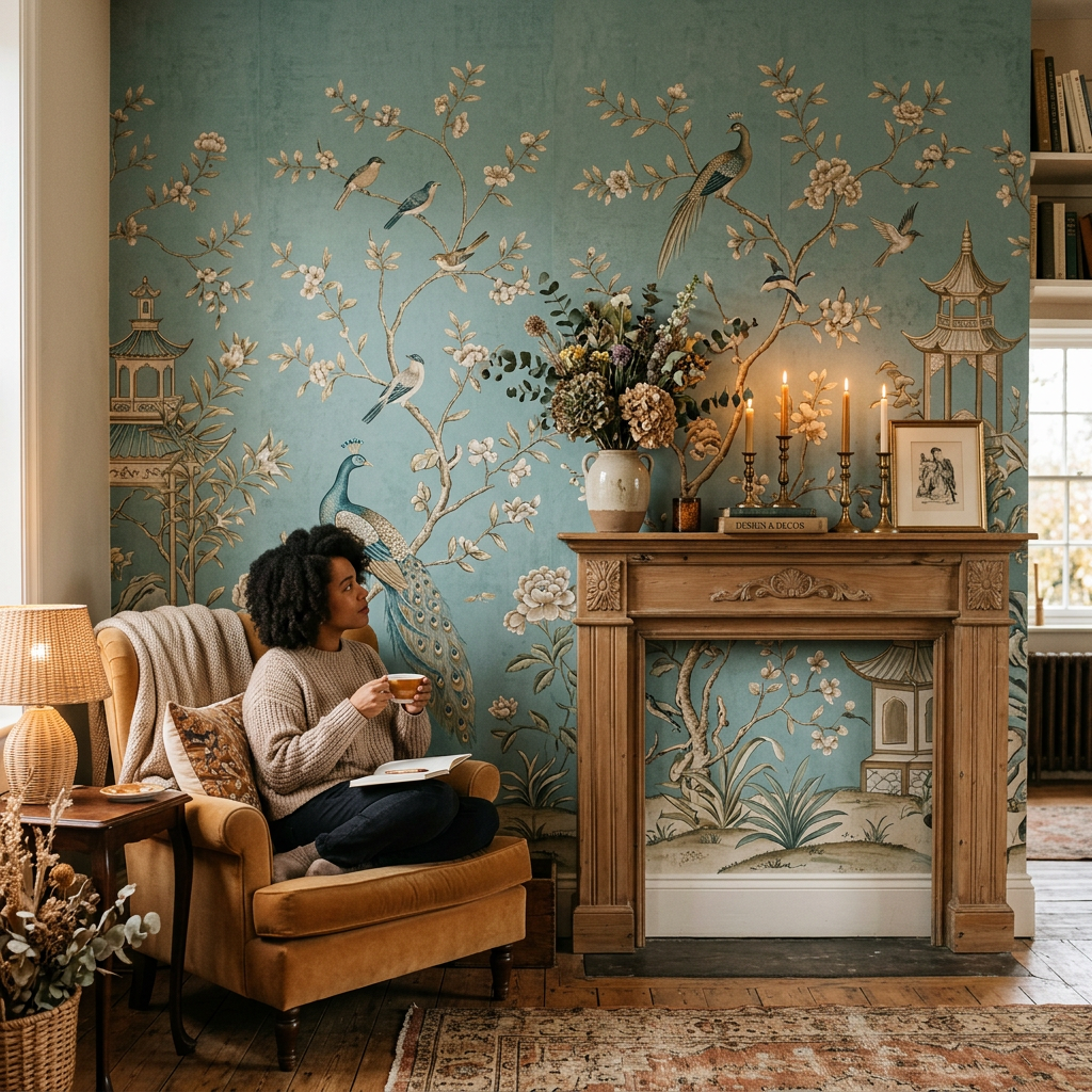Muted Teal Chinoiserie Wallpaper Mural Trend Report