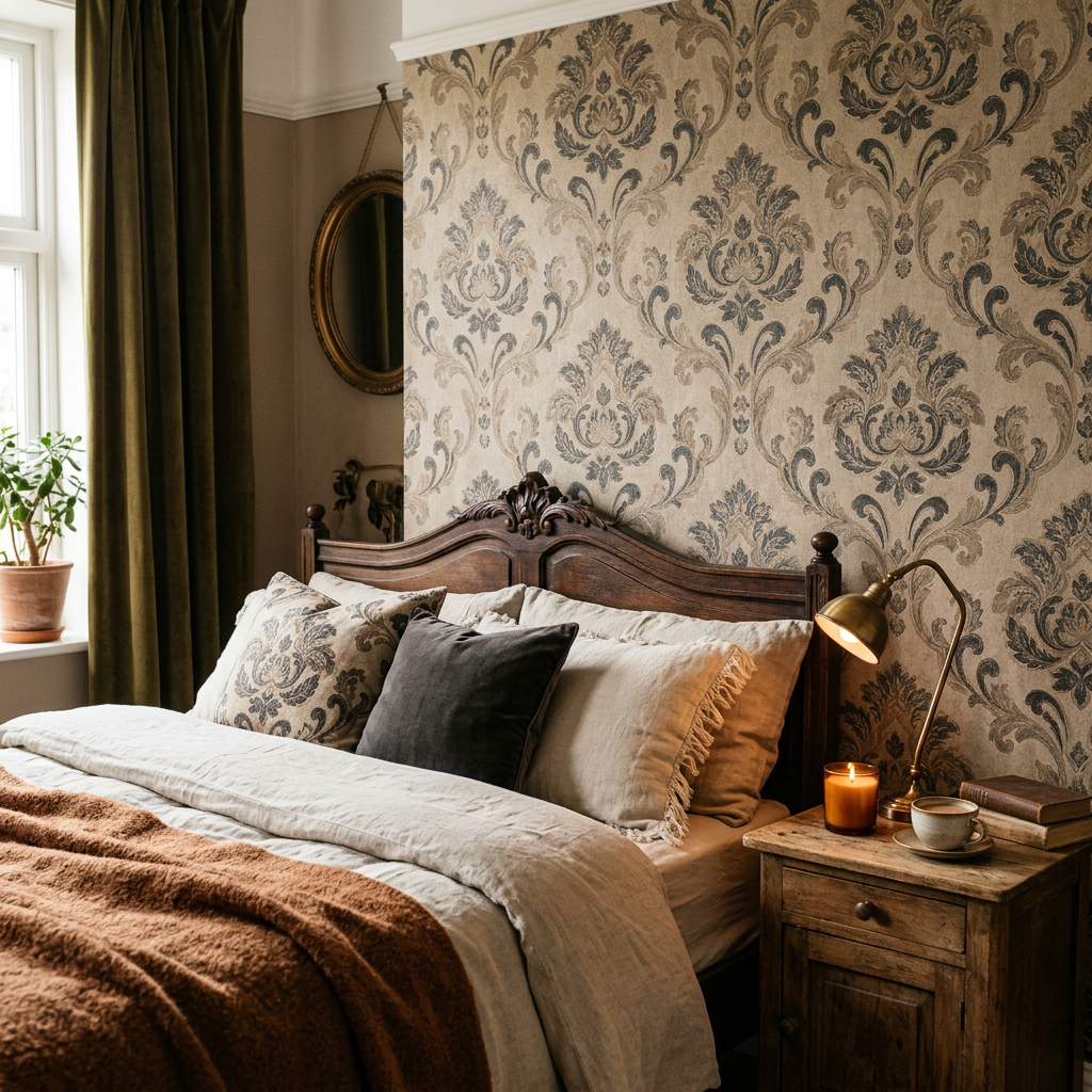 Sand Moody Victorian Damask Bedroom Wallpaper Guide