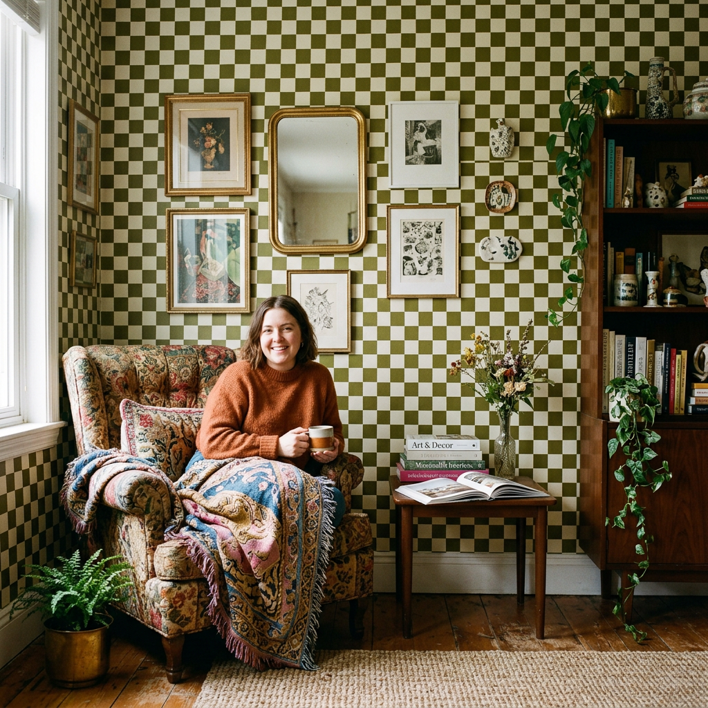 Olive Checkerboard Wallpaper: Maximalist Style Report