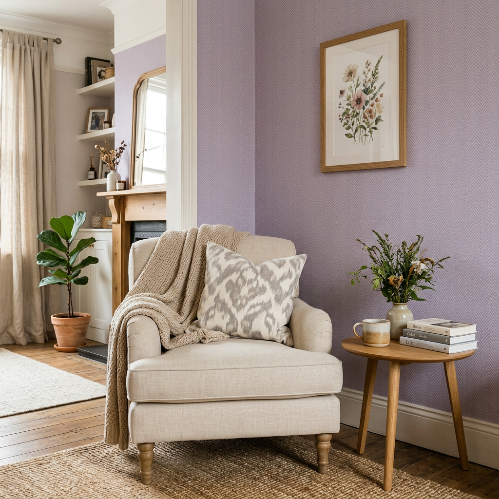 Styling Lilac Herringbone Wallpaper in Living Rooms