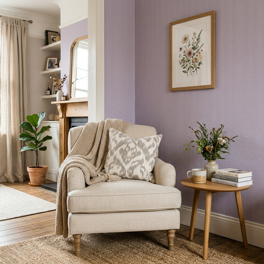 Styling Lilac Herringbone Wallpaper in Living Rooms