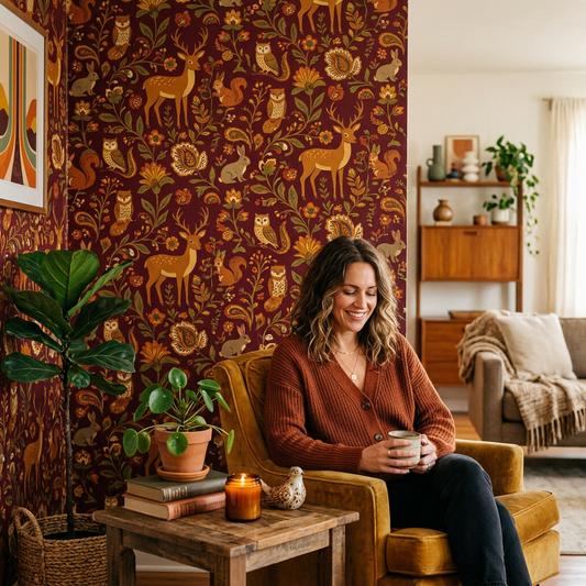 Burgundy Retro 70s Animal Motif Wallpaper Trend