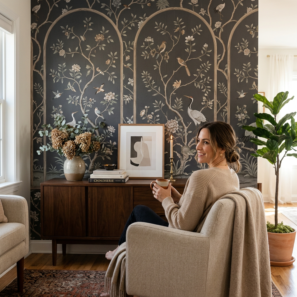 2024 Charcoal Chinoiserie Arch Wallpaper Trends