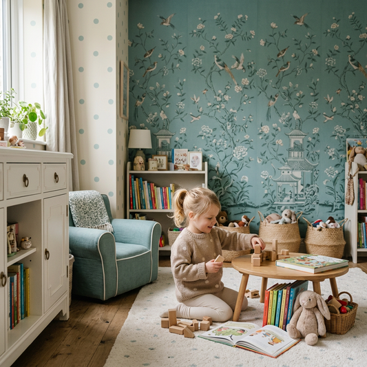 Muted Teal Chinoiserie & Polka Dot Playroom Guide