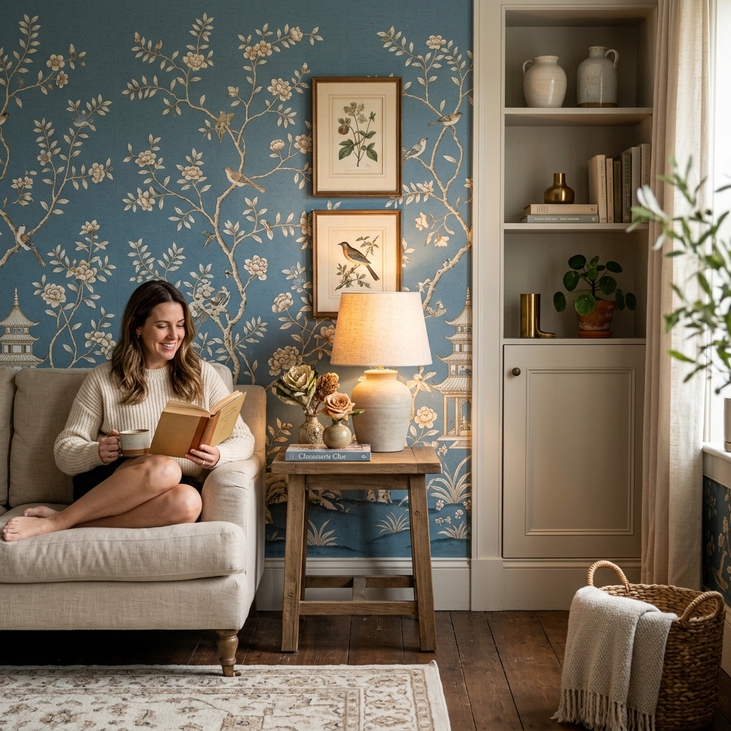 Dusty Blue Textured Chinoiserie Wallpaper Trends