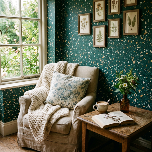 Emerald Terrazzo Wallpaper: Cottagecore's Bold Pivot