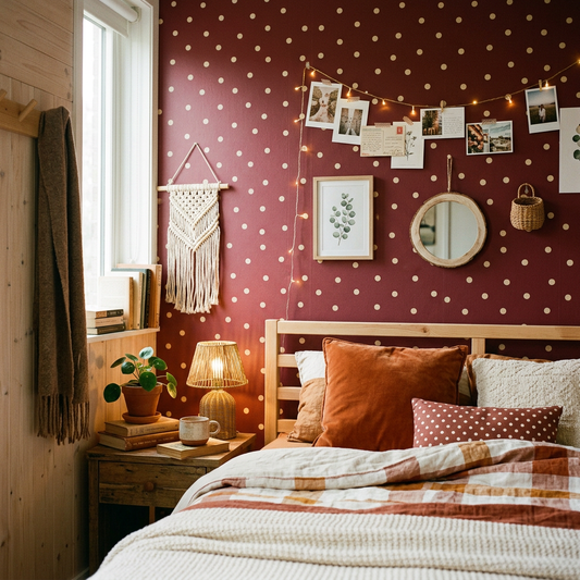 Burgundy Polka Dot Wallpaper for Modern Rustic Dorms