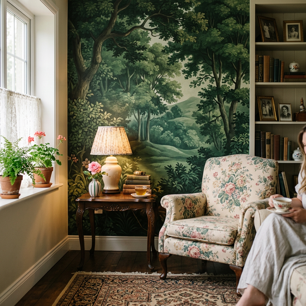 Forest Green Scenic Murals in Grandmillennial Decor