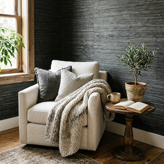 Black & White Grasscloth Wallpaper: Modern Rustic Trend