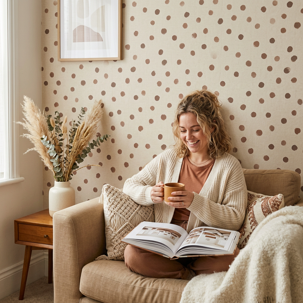 Warm Neutral Boho Polka Dot Wallpaper Trend Report