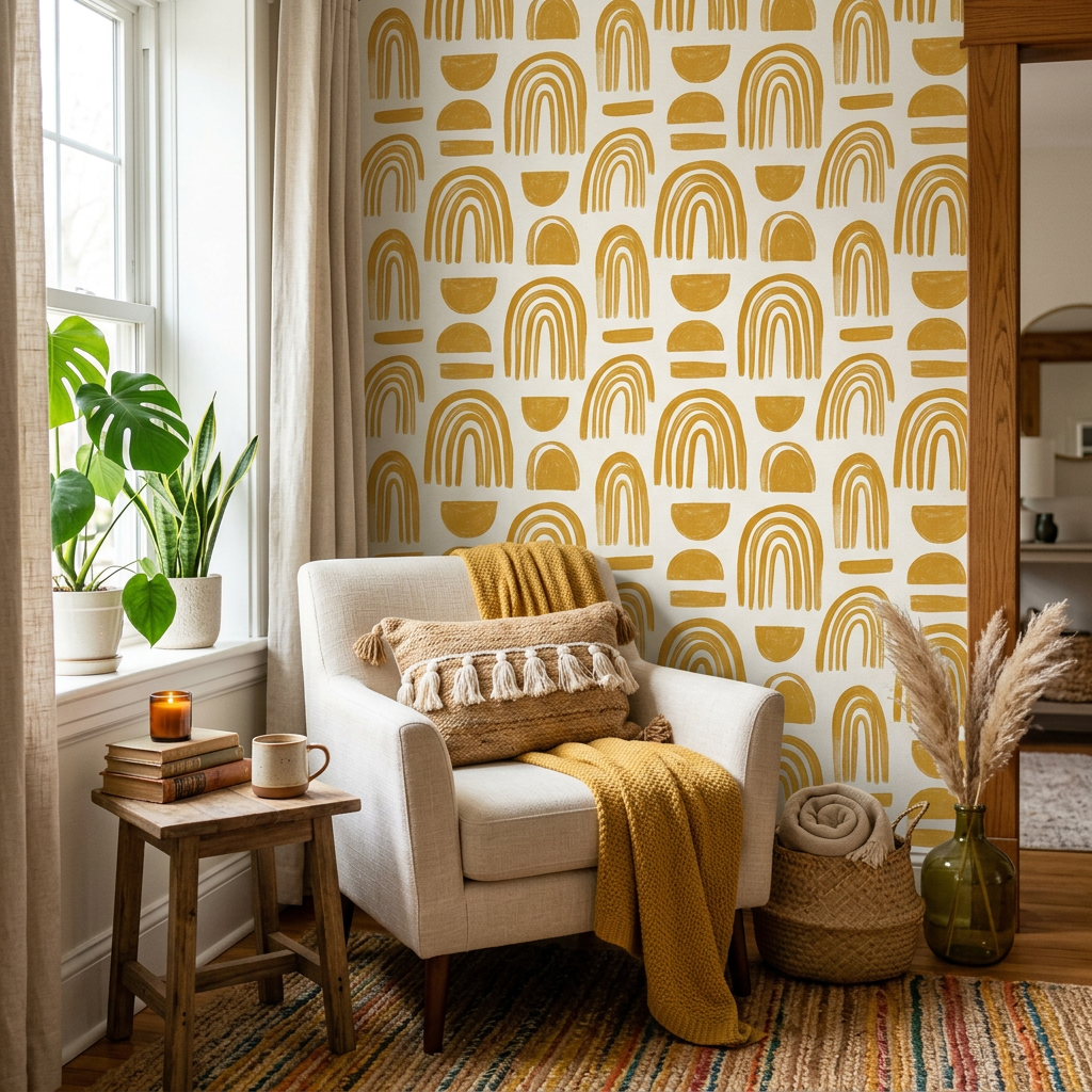 Mustard Yellow Boho Arch Wallpaper Trend Guide