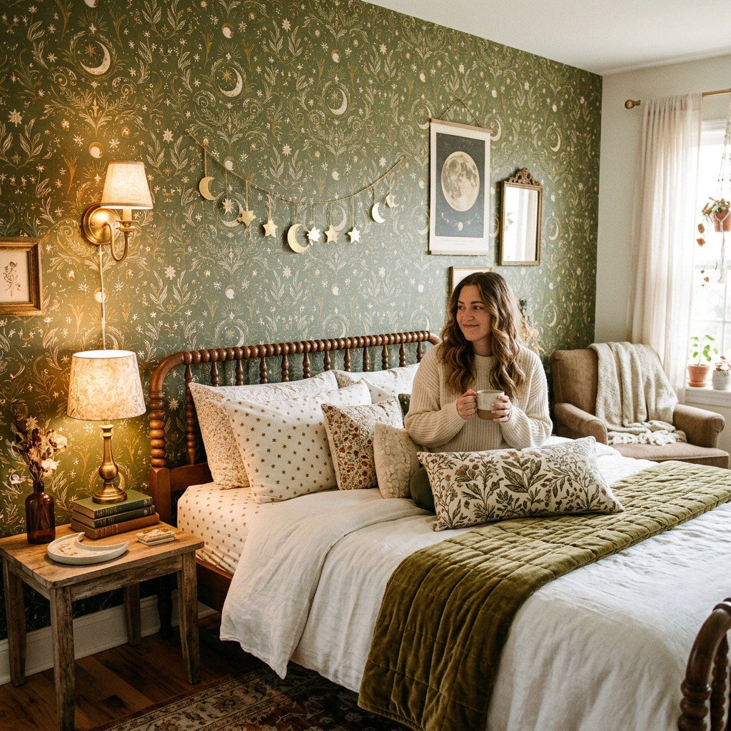 Olive Celestial Grandmillennial Bedroom Wallpaper Guide