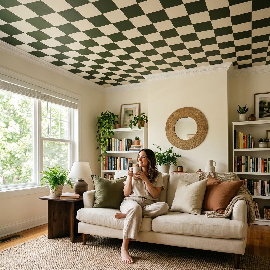 Olive Checkerboard Ceiling Wallpaper Style Guide