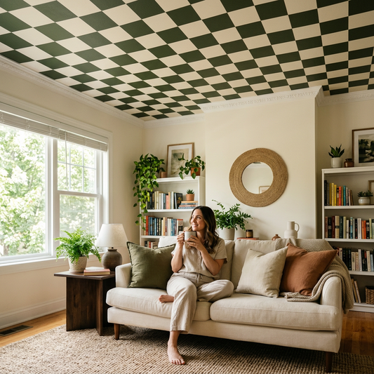 Olive Checkerboard Ceiling Wallpaper Style Guide