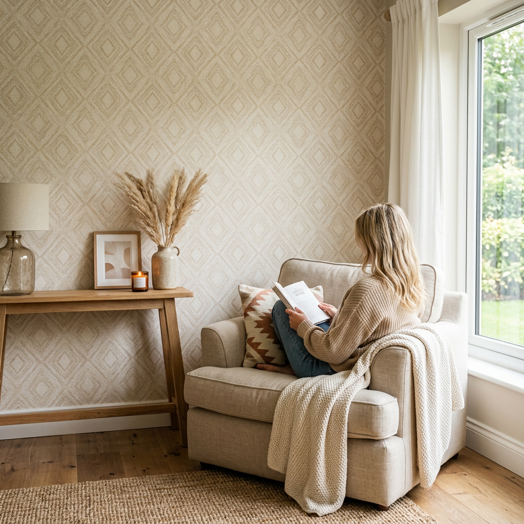 Cream and Beige Geometric Farmhouse Wallpaper Trends