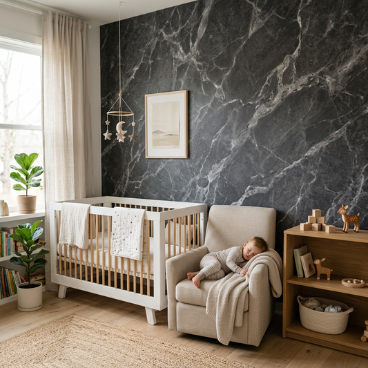 Charcoal Marble Wallpaper for Minimalist Kids Rooms