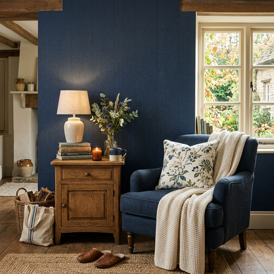 Navy Blue Herringbone Cottagecore Rental Wallpaper Guide