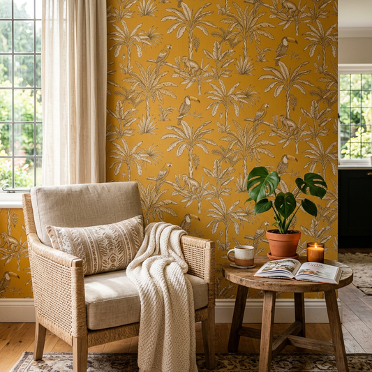 Mustard Yellow Tropical Toile Wallpaper Trends
