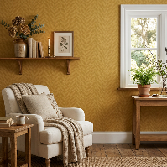 Mustard Yellow Herringbone: A Farmhouse Wallpaper Trend