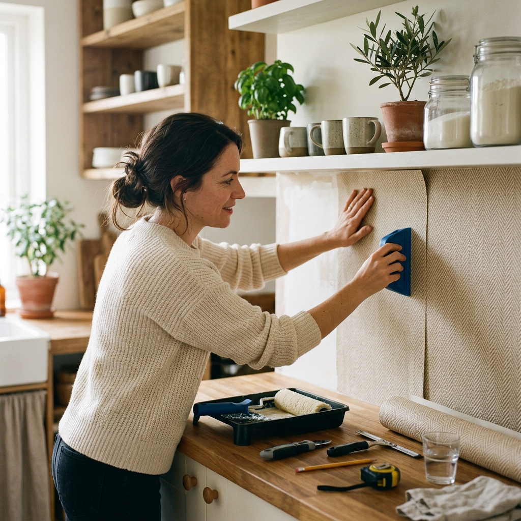 How to Install Fabric-Backed Wallpaper on Backsplashes