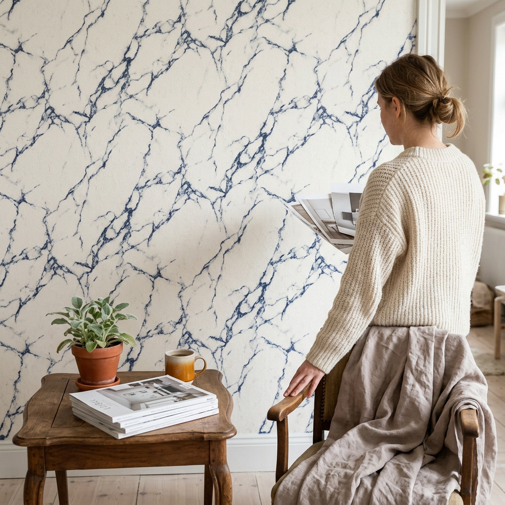 Navy Blue Marble Farmhouse Wallpaper Trend Analysis