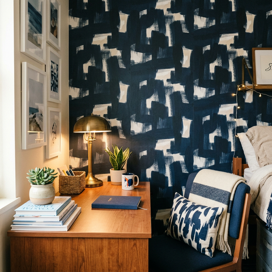 Navy Blue Abstract Wallpaper: Coastal Dorm Style Guide