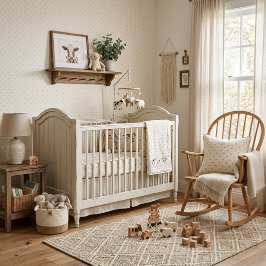 Cream & Beige Polka Dot Nursery: Farmhouse Decor Guide