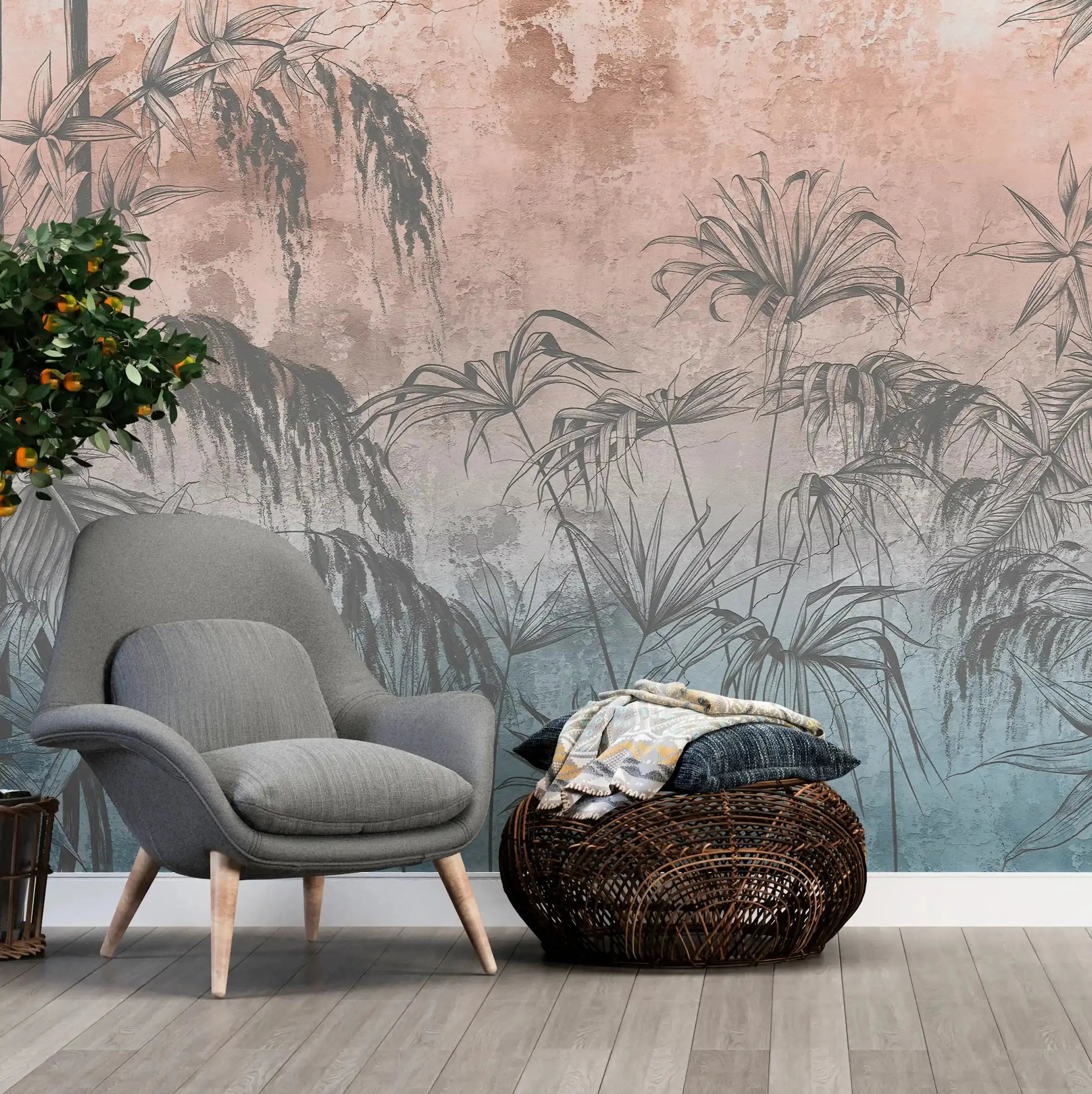 3001-D / Botanical Peel and Stick Wallpaper - Wild Floral, Tropical Leaf Wall Mural, Self Adhesive & Removable Design for Room, Shelf, Drawer Liner - Artevella