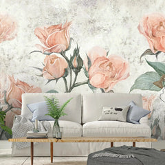 3002-B / Floral Peel and Stick Wallpaper - Orange Roses Mural, Vintage Mural for Wall Decor, Ideal for Bedroom and Bathroom - Artevella