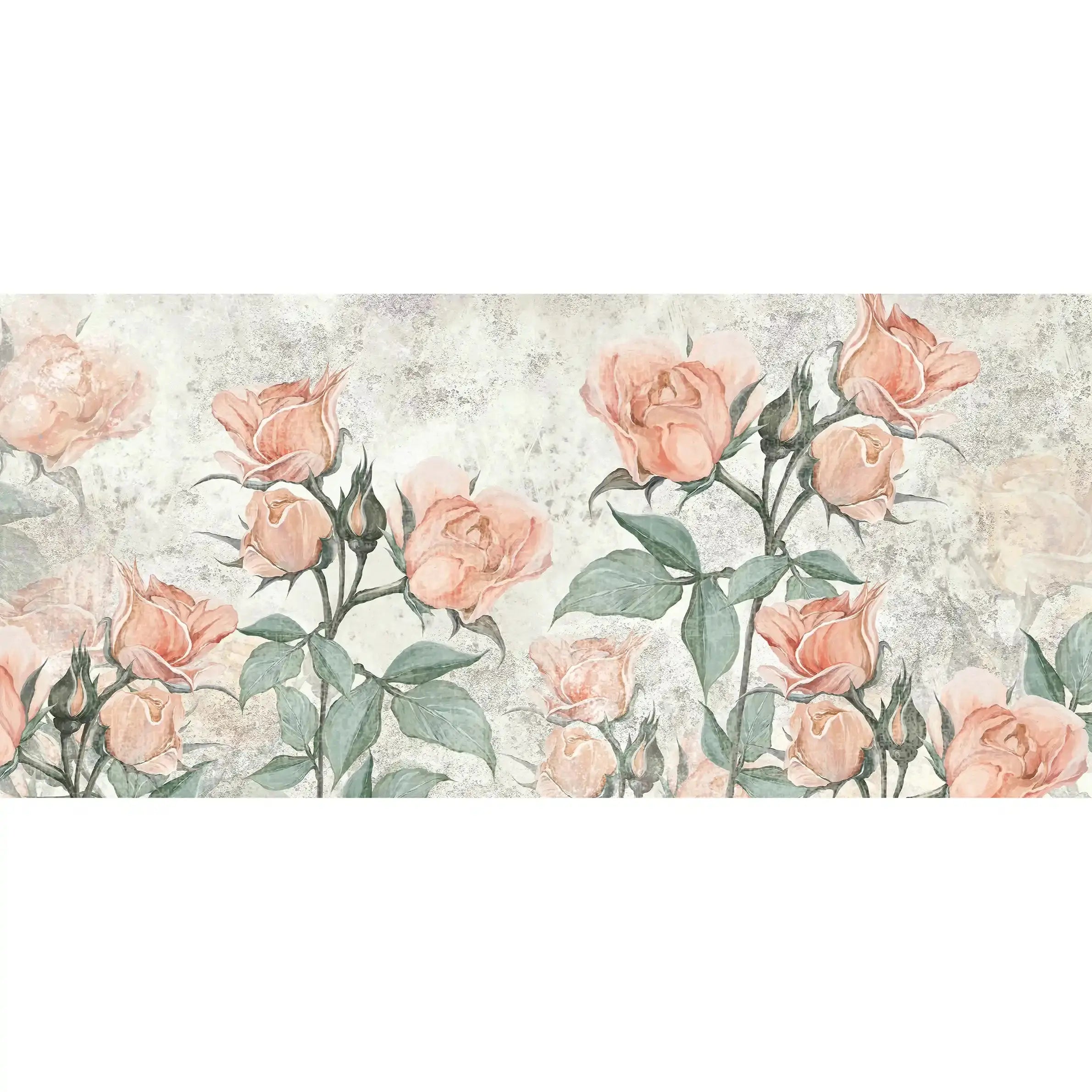 3002-B / Floral Peel and Stick Wallpaper - Orange Roses Mural, Vintage Mural for Wall Decor, Ideal for Bedroom and Bathroom - Artevella