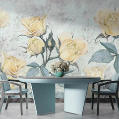 3002-C / Floral Peel and Stick Wallpaper - Yellow Roses Mural, Vintage Mural for Wall Decor, Ideal for Bedroom and Bathroom - Artevella