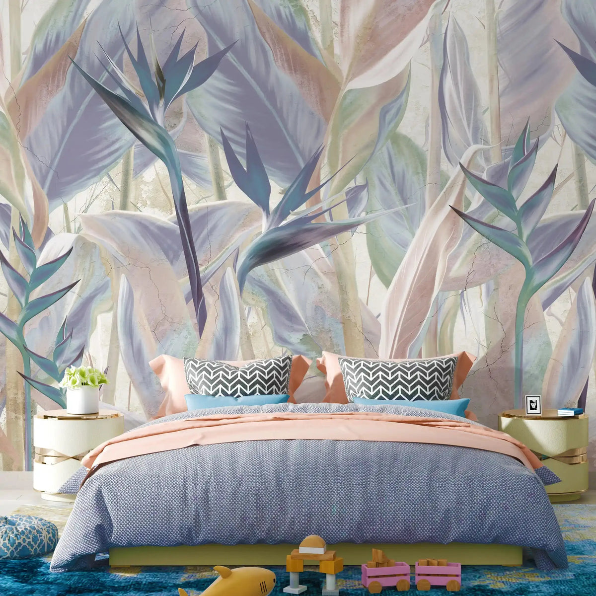 3006-B / Peel and Stick Botanical Wallpaper - Bird of Paradise Design, Easy Install Wall Mural - Artevella