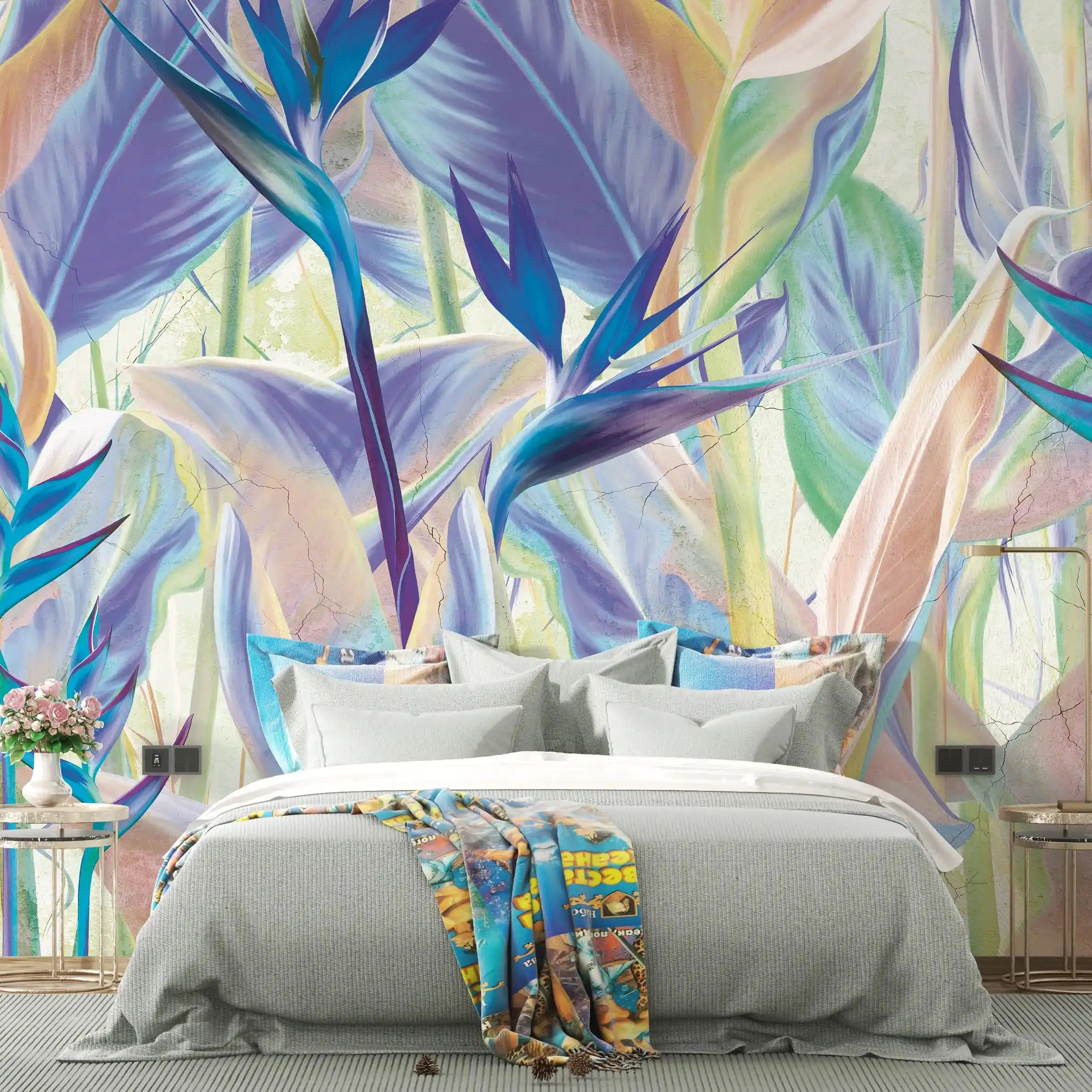 3006-C / Peel and Stick Botanical Wallpaper - Bird of Paradise Design, Easy Install Wall Mural - Artevella